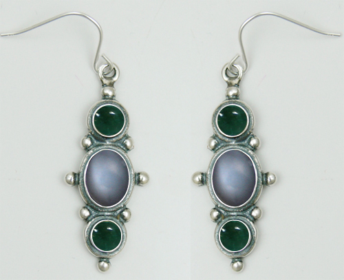 Sterling Silver Drop Dangle Earrings With Grey Moonstone And Fluorite